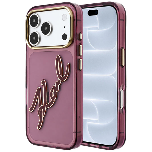 Deksel for Apple iPhone 18 Pro / 17 Pro, Karl Lagerfeld, IML Big Signature Resin Logo og Metallramme, Burgunder