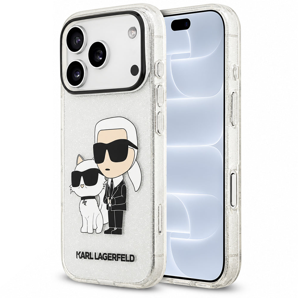 Deksel til Apple iPhone 18 Pro / 17 Pro, Karl Lagerfeld, IML Glitter Karl and Choupette NFT, gjennomsiktig