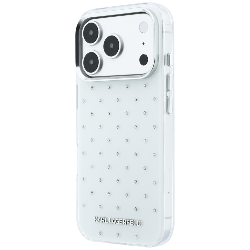 Deksel for Apple iPhone 18 Pro / 17 Pro, Karl Lagerfeld, IML Rhinestones og Elektroplettert Logo, Hvit