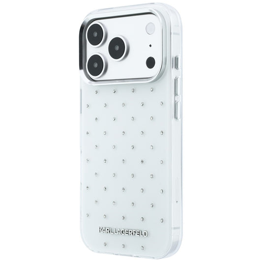 Deksel for Apple iPhone 18 Pro / 17 Pro, Karl Lagerfeld, IML Rhinestones og Elektroplettert Logo, Hvit