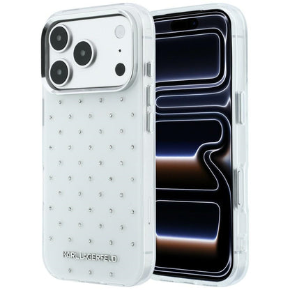 Deksel for Apple iPhone 18 Pro / 17 Pro, Karl Lagerfeld, IML Rhinestones og Elektroplettert Logo, Hvit