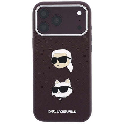 Deksel til Apple iPhone 18 Pro / 17 Pro, Karl Lagerfeld, Saffiano Crossbody Karl & Choupette Head's Pins Logo, burgunderrød