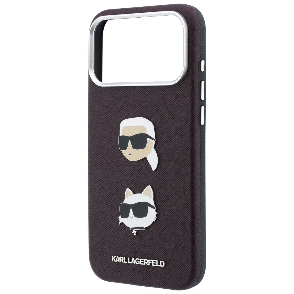 Deksel til Apple iPhone 18 Pro / 17 Pro, Karl Lagerfeld, Saffiano Crossbody Karl & Choupette Head's Pins Logo, burgunderrød
