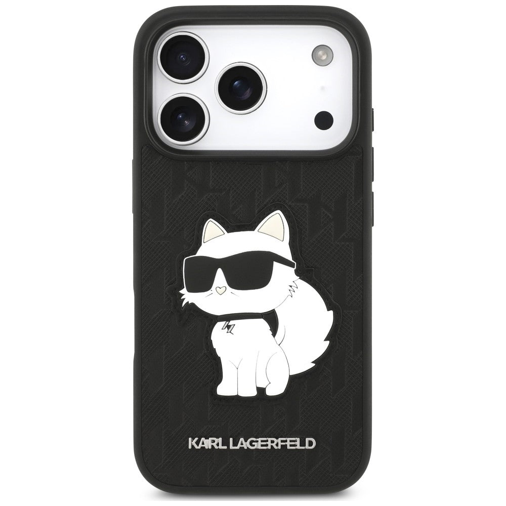 Deksel til Apple iPhone 18 Pro / 17 Pro, Karl Lagerfeld, Saffiano Mono Patch Choupette, svart
