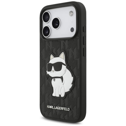 Deksel til Apple iPhone 18 Pro / 17 Pro, Karl Lagerfeld, Saffiano Mono Patch Choupette, svart