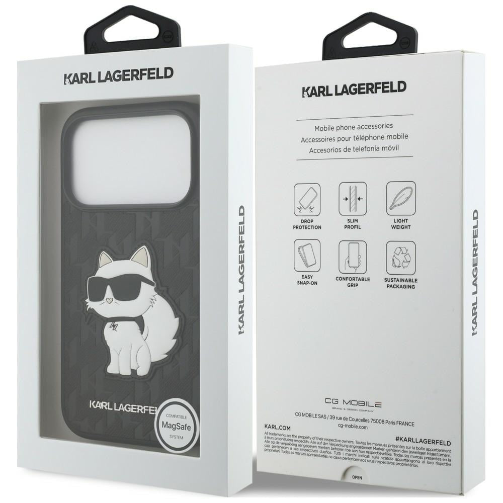 Deksel til Apple iPhone 18 Pro / 17 Pro, Karl Lagerfeld, Saffiano Mono Patch Choupette, svart