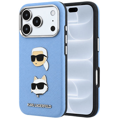 Deksel til Apple iPhone 18 Pro / 17 Pro, Karl Lagerfeld, Saffiano med Karl & Choupette-hodepin og logo, blå