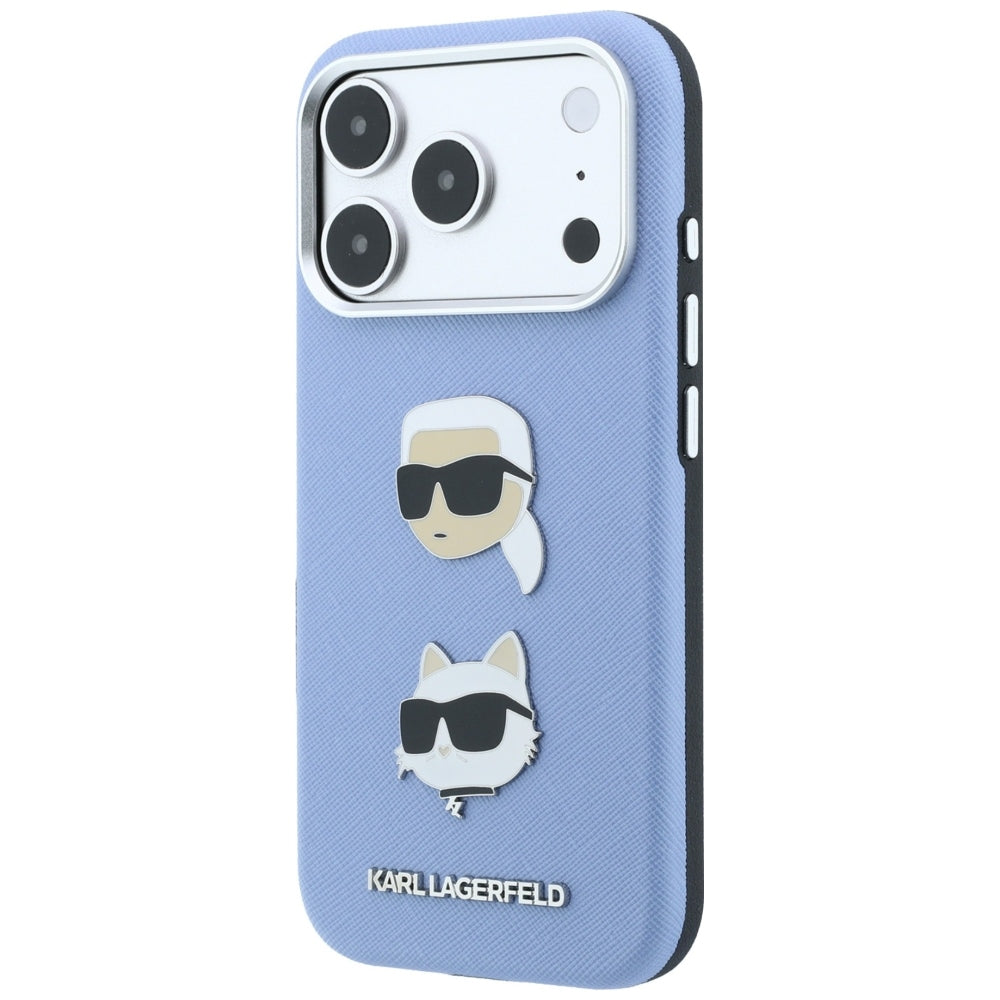 Deksel til Apple iPhone 18 Pro / 17 Pro, Karl Lagerfeld, Saffiano med Karl & Choupette-hodepin og logo, blå