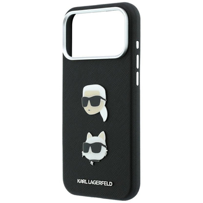Deksel til Apple iPhone 18 Pro / 17 Pro, Karl Lagerfeld, Saffiano med Karl & Choupette-hodepin og logo, svart