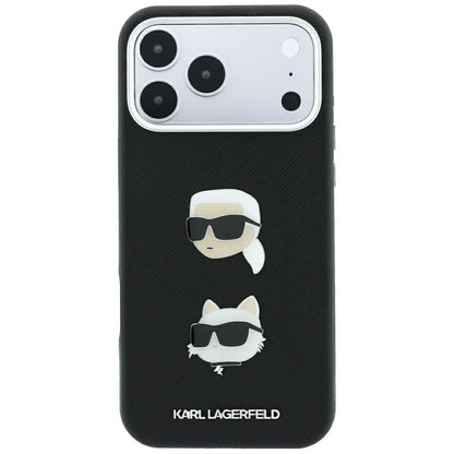 Deksel til Apple iPhone 18 Pro / 17 Pro, Karl Lagerfeld, Saffiano med Karl & Choupette-hodepin og logo, svart