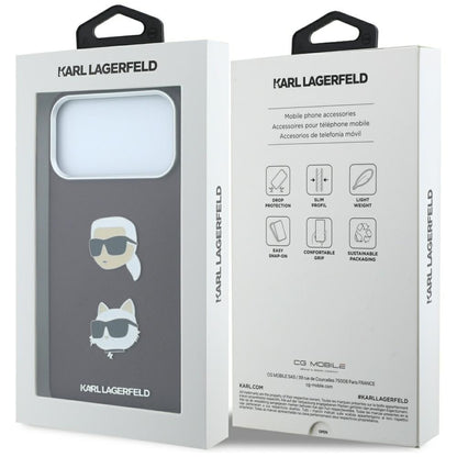 Deksel for Apple iPhone 18 Pro / 17 Pro, Karl Lagerfeld, Saffiano med Karl & Choupette-hodepin og logo, Burgunder