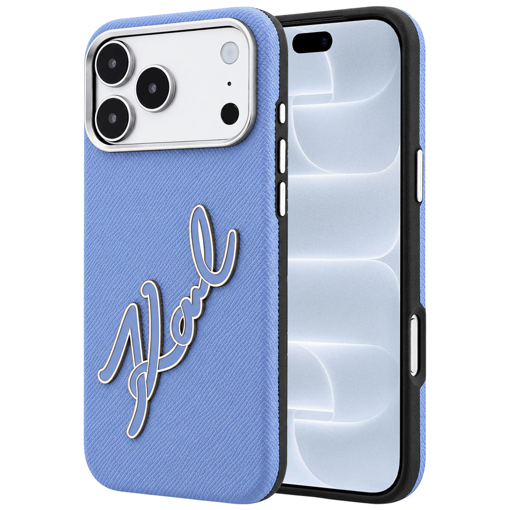 Deksel for Apple iPhone 18 Pro / 17 Pro, Karl Lagerfeld, Smooth Big Resin Signature Logo, Bleu