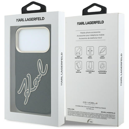 Deksel for Apple iPhone 18 Pro / 17 Pro, Karl Lagerfeld, Smooth Big Resin Signature Logo, Svart