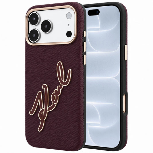 Deksel for Apple iPhone 18 Pro / 17 Pro, Karl Lagerfeld, Smooth Big Resin Signature Logo, Burgunder