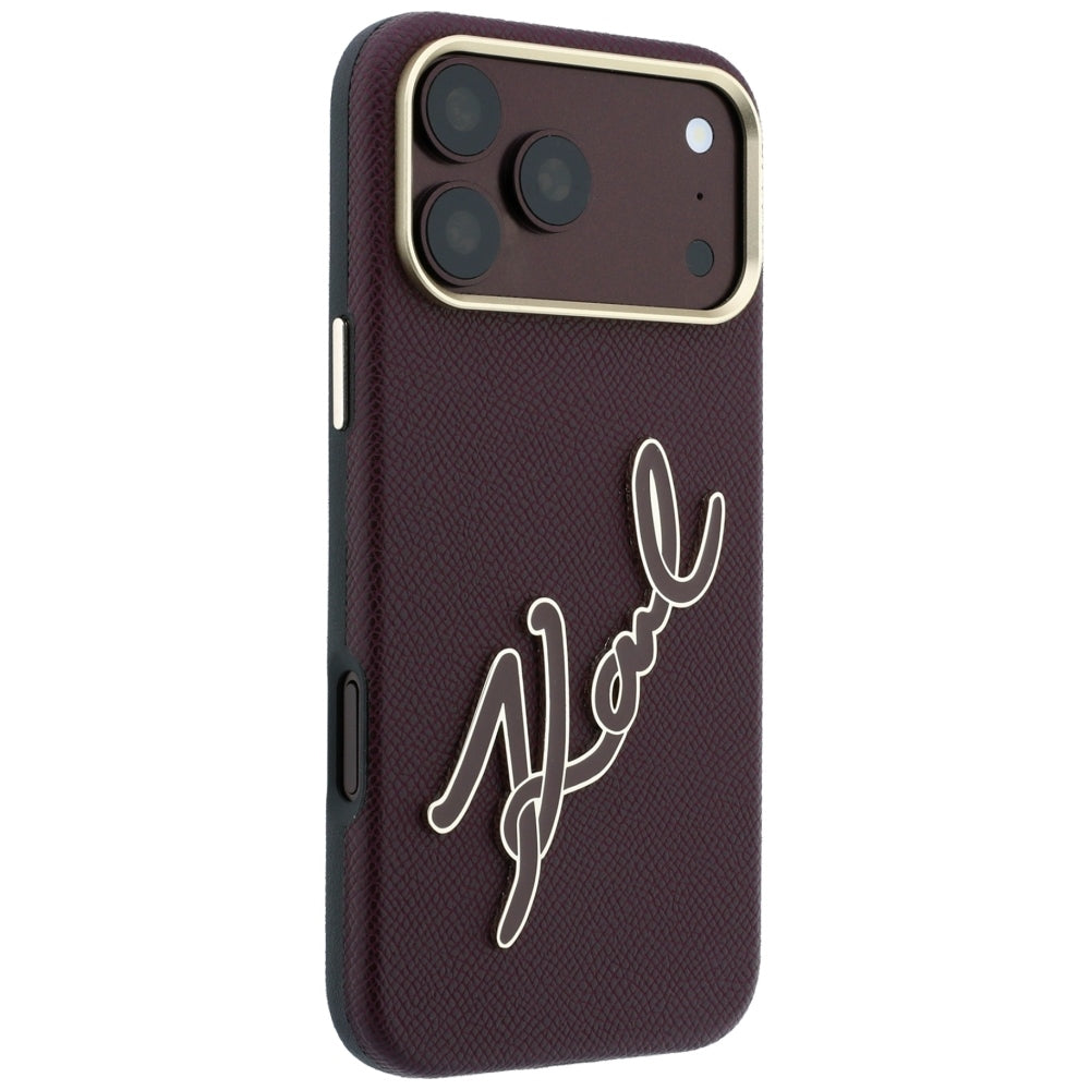 Deksel for Apple iPhone 18 Pro / 17 Pro, Karl Lagerfeld, Smooth Big Resin Signature Logo, Burgunder