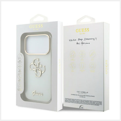 Deksel til Apple iPhone 18 Pro, Guess, IML 4G Metal Script, Hvit