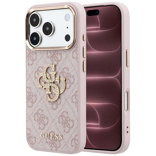 Deksel til Apple iPhone 18 Pro Max / 17 Pro Max, Guess, 4G Big Strass Logo, Rosa