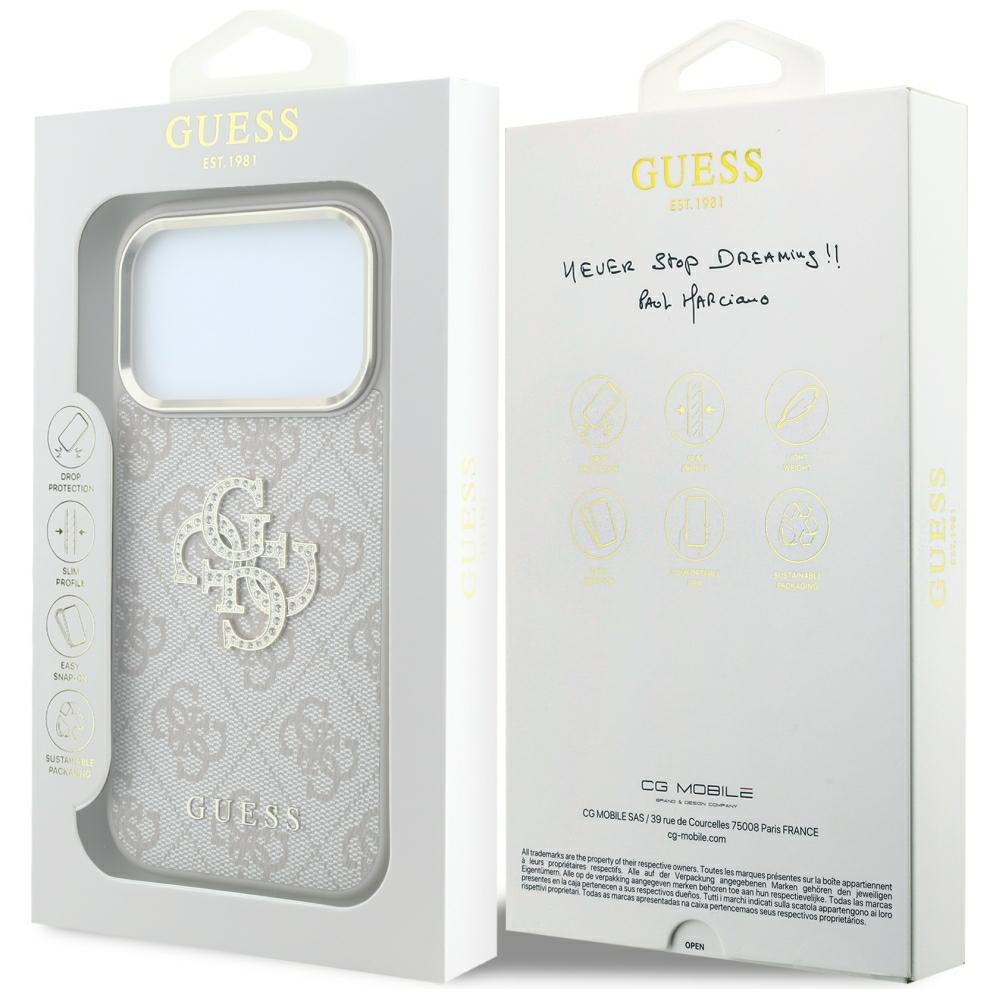 Deksel til Apple iPhone 18 Pro Max / 17 Pro Max, Guess, 4G Big Strass Logo, Rosa