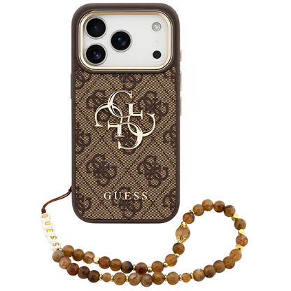Deksel for Apple iPhone 18 Pro Max / 17 Pro Max, Guess, 4G Classic Logo med stropp, Brun Gull