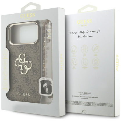 Deksel for Apple iPhone 18 Pro Max / 17 Pro Max, Guess, 4G Classic Logo med stropp, Brun Gull