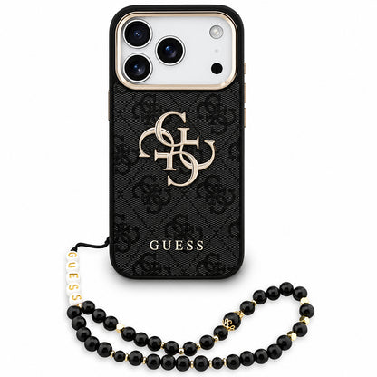 Deksel for Apple iPhone 18 Pro Max / 17 Pro Max, Guess, 4G Classic Logo med stropp, svart og gull