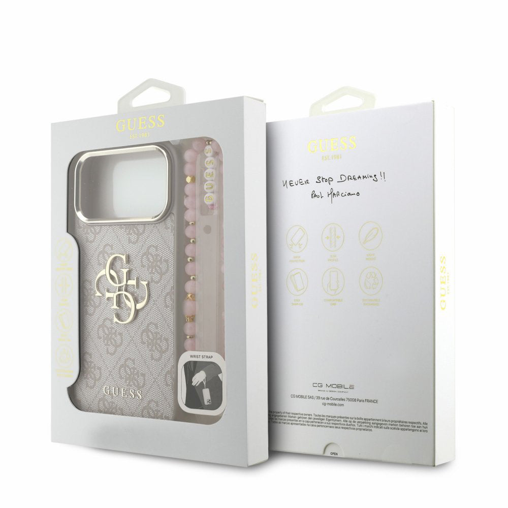 Deksel til Apple iPhone 18 Pro Max / 17 Pro Max, Guess, 4G Classic Logo med stropp, Rosa Gull
