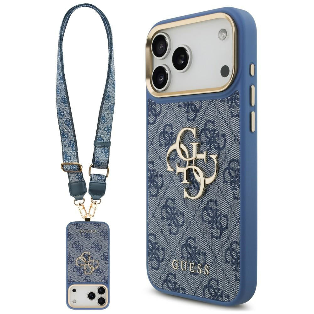 Deksel til Apple iPhone 18 Pro Max / 17 Pro Max, Guess, Big 4G Classic Logo & Big Strap Metal Buttons, blå