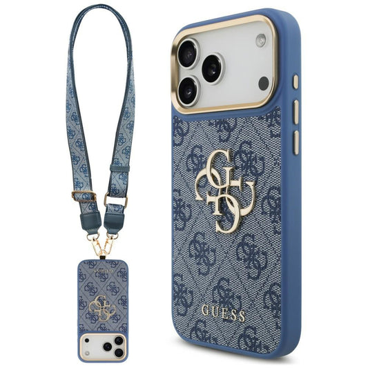 Deksel til Apple iPhone 18 Pro Max / 17 Pro Max, Guess, Big 4G Classic Logo & Big Strap Metal Buttons, blå