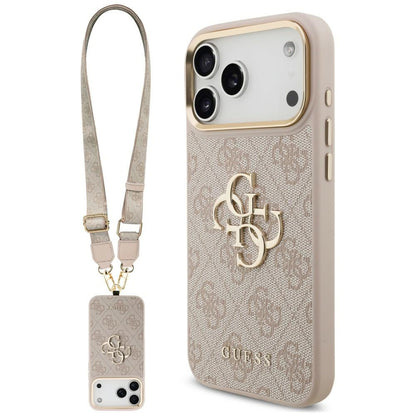 Deksel til Apple iPhone 18 Pro Max / 17 Pro Max, Guess, Big 4G Classic Logo & Big Strap Metal Buttons, rosa