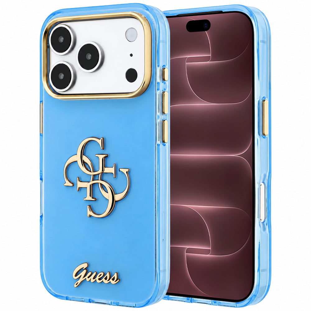 Deksel for Apple iPhone 18 Pro Max / 17 Pro Max, Guess, IML 4G Metal Script, Blå