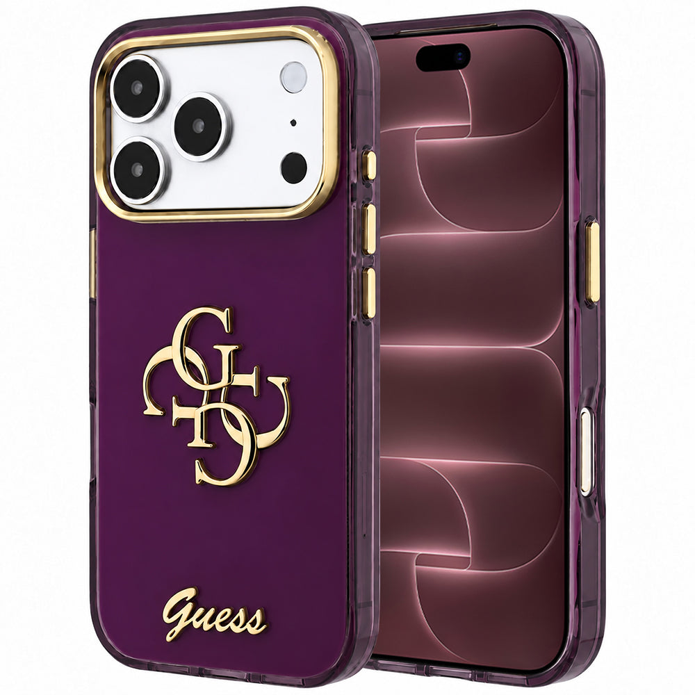 Deksel for Apple iPhone 18 Pro Max / 17 Pro Max, Guess, IML 4G Metal Script, Burgunder