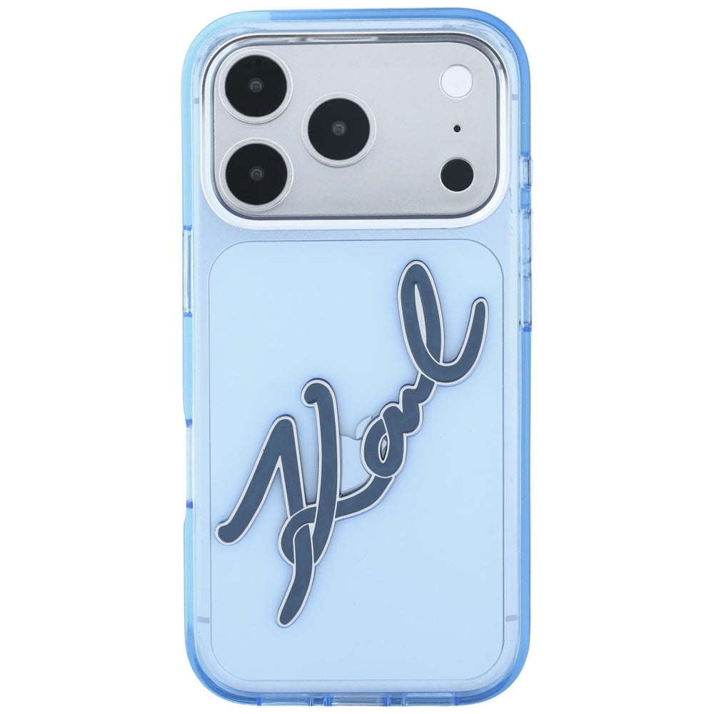 Deksel for Apple iPhone 18 Pro Max / 17 Pro Max, Karl Lagerfeld, IML Big Signature Resin Logo Metallramme, Blå