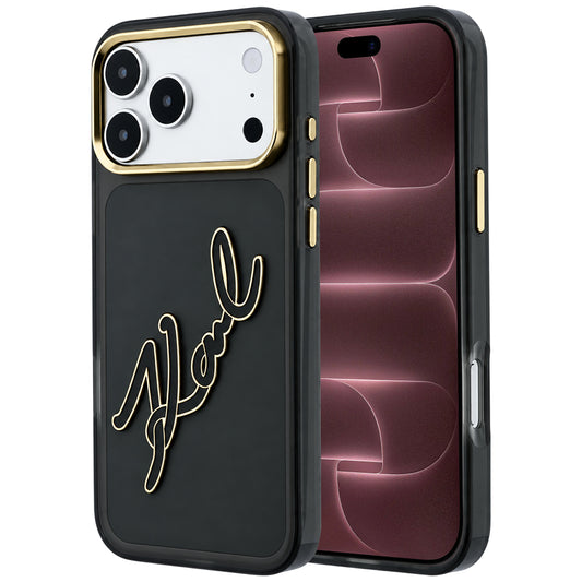 Deksel for Apple iPhone 18 Pro Max / 17 Pro Max, Karl Lagerfeld, IML Big Signature Resin Logo Metallramme, Svart