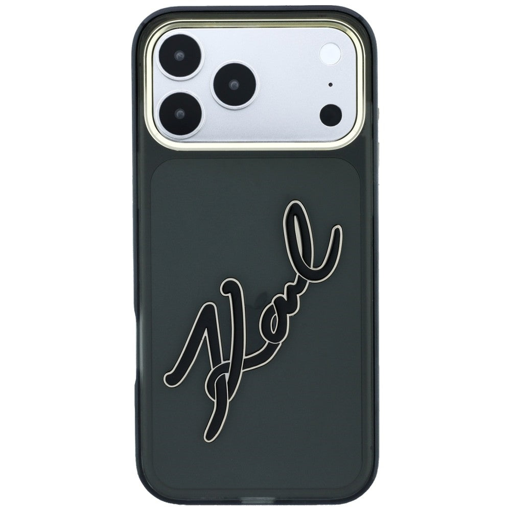 Deksel for Apple iPhone 18 Pro Max / 17 Pro Max, Karl Lagerfeld, IML Big Signature Resin Logo Metallramme, Svart