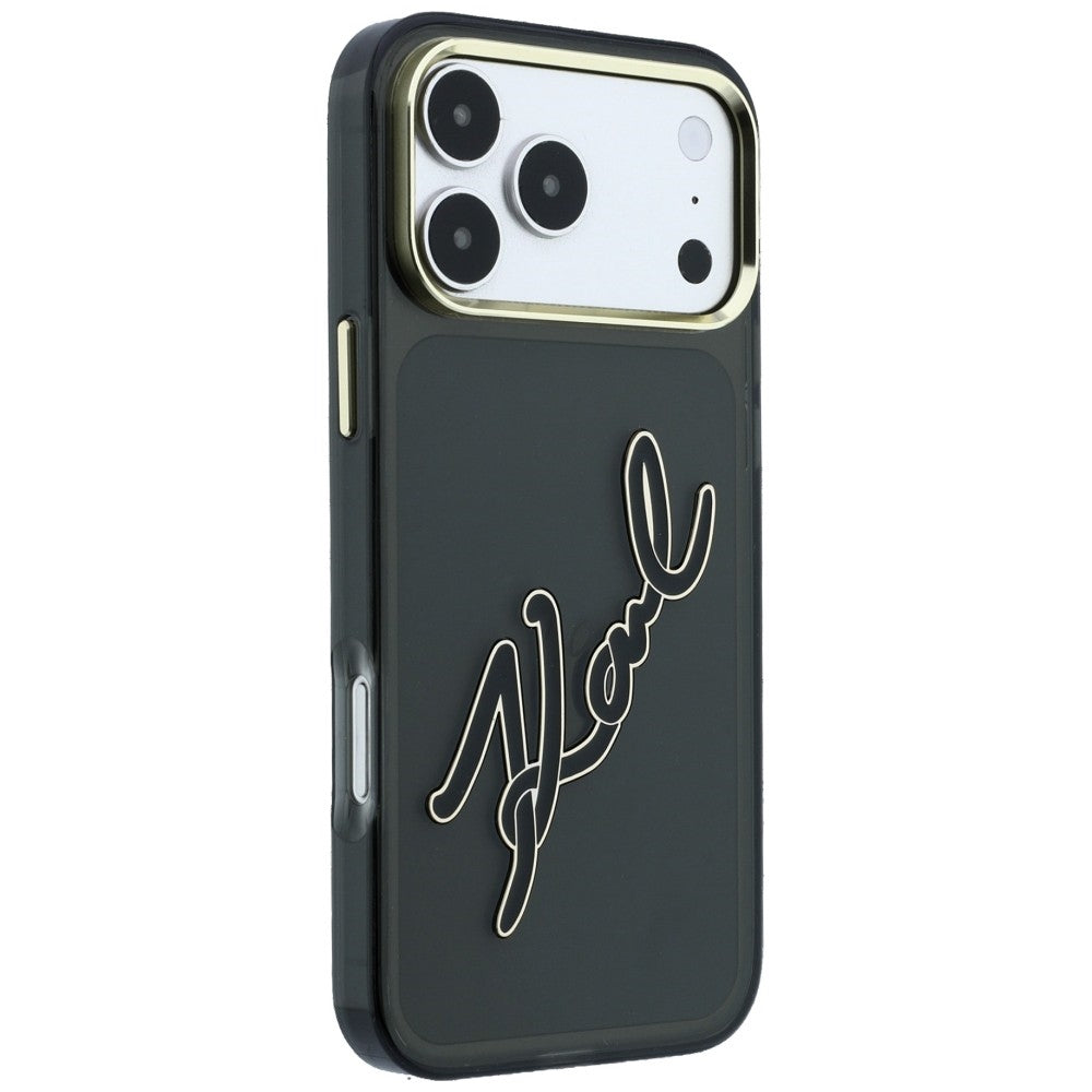 Deksel for Apple iPhone 18 Pro Max / 17 Pro Max, Karl Lagerfeld, IML Big Signature Resin Logo Metallramme, Svart