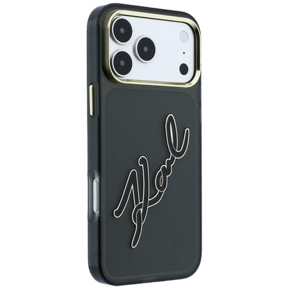 Deksel for Apple iPhone 18 Pro Max / 17 Pro Max, Karl Lagerfeld, IML Big Signature Resin Logo Metallramme, Svart