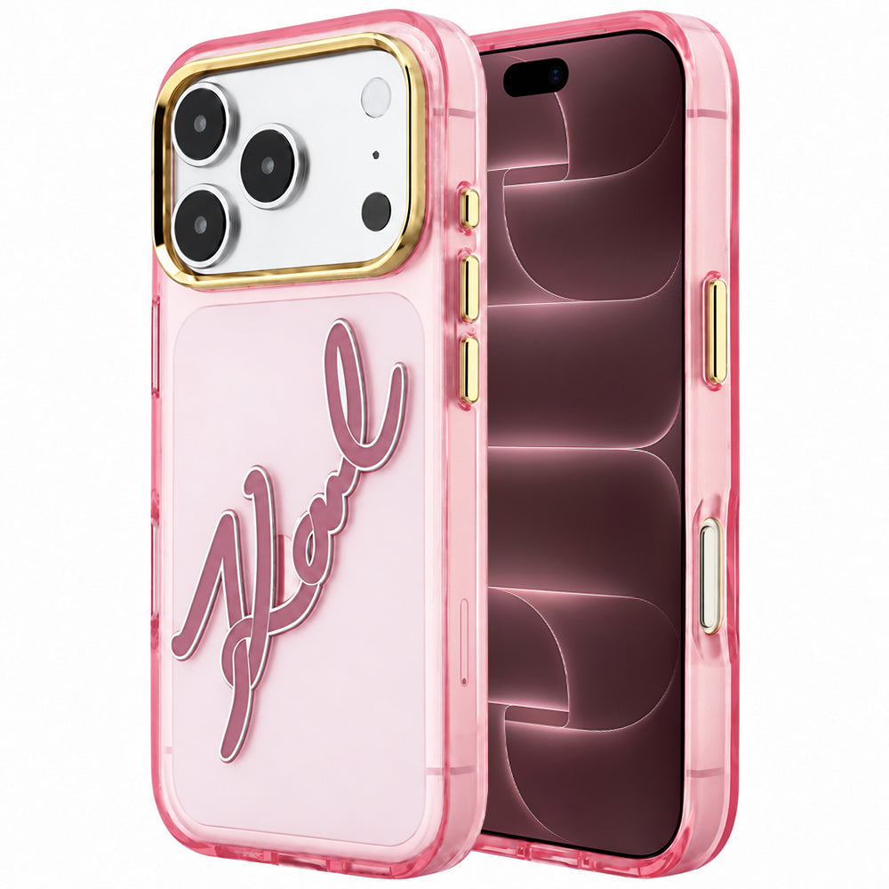 Deksel for Apple iPhone 18 Pro Max / 17 Pro Max, Karl Lagerfeld, IML Big Signature Resin Logo Metallramme, Rosa