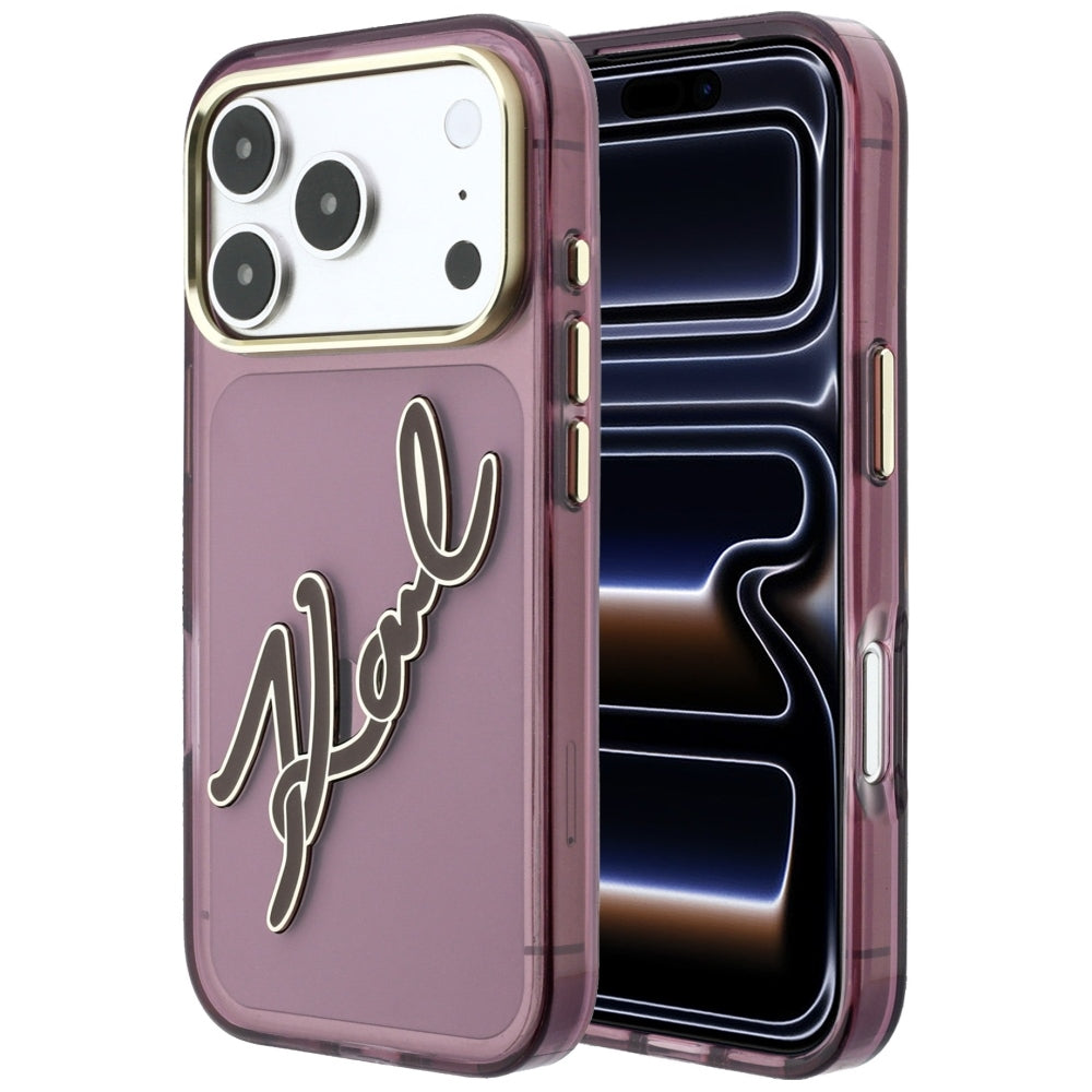Deksel for Apple iPhone 18 Pro Max / 17 Pro Max, Karl Lagerfeld, IML Big Signature Resin Logo Metallramme, Burgunder