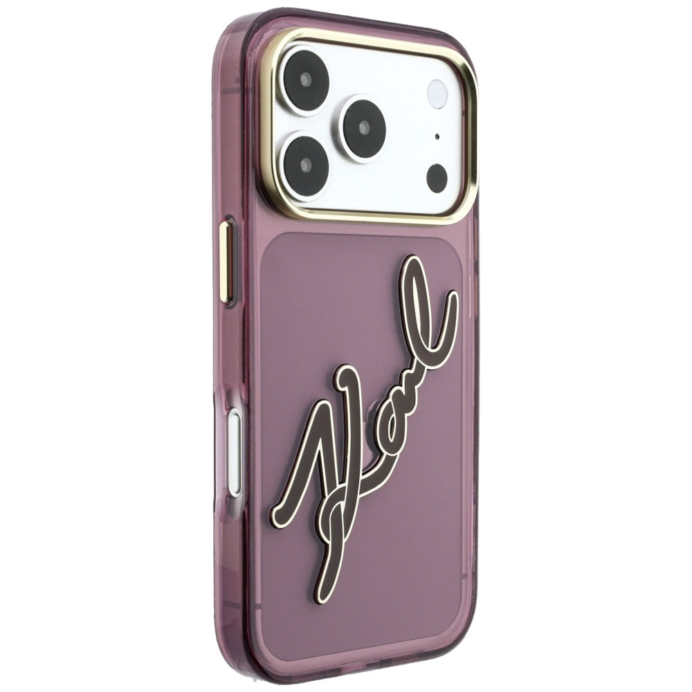 Deksel for Apple iPhone 18 Pro Max / 17 Pro Max, Karl Lagerfeld, IML Big Signature Resin Logo Metallramme, Burgunder