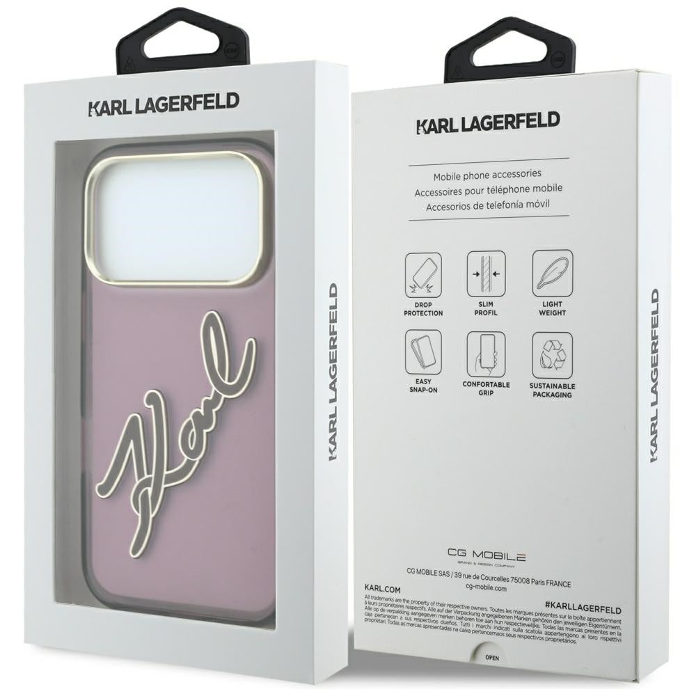 Deksel for Apple iPhone 18 Pro Max / 17 Pro Max, Karl Lagerfeld, IML Big Signature Resin Logo Metallramme, Burgunder