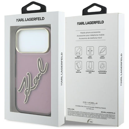 Deksel for Apple iPhone 18 Pro Max / 17 Pro Max, Karl Lagerfeld, IML Big Signature Resin Logo Metallramme, Burgunder