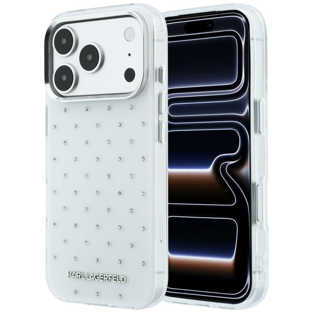 Deksel for Apple iPhone 18 Pro Max / 17 Pro Max, Karl Lagerfeld, IML Rhinestones og Elektroplettert Logo, Hvit