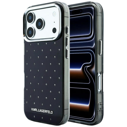 Deksel for Apple iPhone 18 Pro Max / 17 Pro Max, Karl Lagerfeld, IML Rhinestones og Elektroplettert Logo, Svart