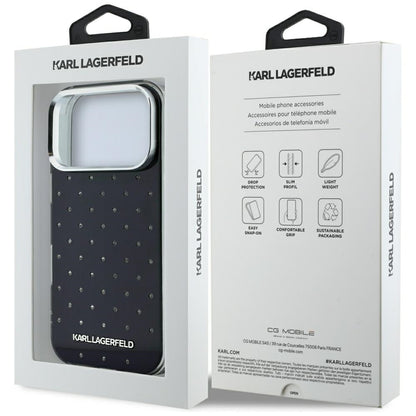 Deksel for Apple iPhone 18 Pro Max / 17 Pro Max, Karl Lagerfeld, IML Rhinestones og Elektroplettert Logo, Svart