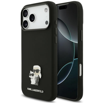 Deksel til Apple iPhone 18 Pro Max / 17 Pro Max, Karl Lagerfeld, Karl & Choupette Metal Pin, svart