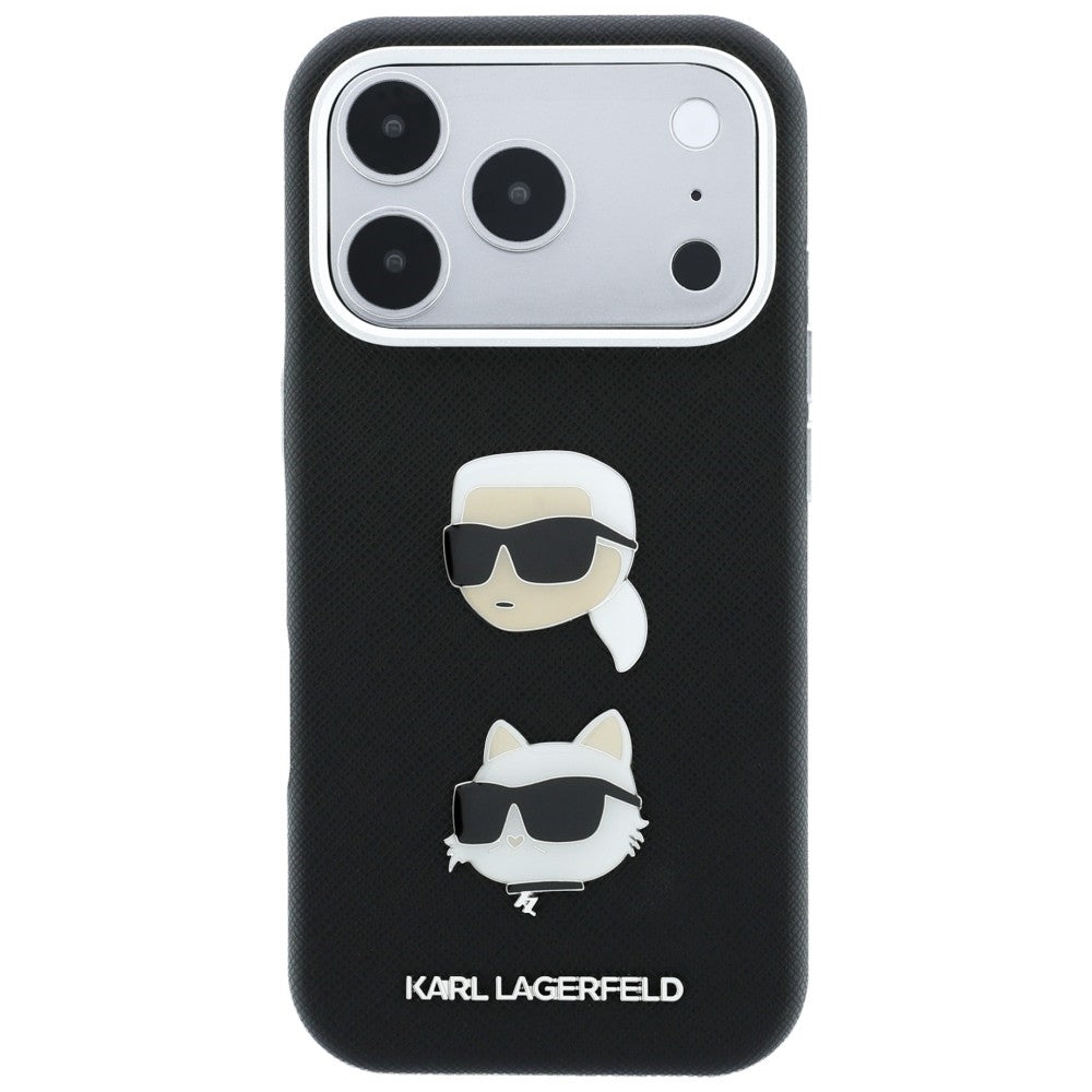 Deksel til Apple iPhone 18 Pro Max / 17 Pro Max, Karl Lagerfeld, Saffiano Crossbody Karl & Choupette Head's Pins-logo, svart