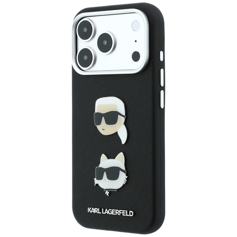 Deksel til Apple iPhone 18 Pro Max / 17 Pro Max, Karl Lagerfeld, Saffiano Crossbody Karl & Choupette Head's Pins-logo, svart