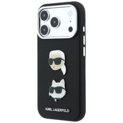 Deksel til Apple iPhone 18 Pro Max / 17 Pro Max, Karl Lagerfeld, Saffiano Crossbody Karl & Choupette Head's Pins-logo, svart