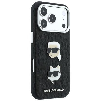 Deksel til Apple iPhone 18 Pro Max / 17 Pro Max, Karl Lagerfeld, Saffiano Crossbody Karl & Choupette Head's Pins-logo, svart
