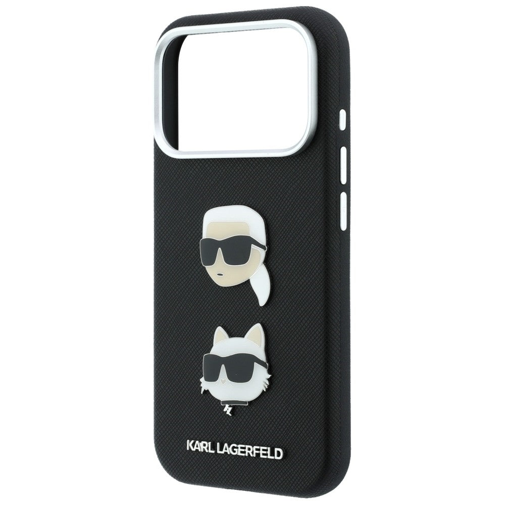 Deksel til Apple iPhone 18 Pro Max / 17 Pro Max, Karl Lagerfeld, Saffiano Crossbody Karl & Choupette Head's Pins-logo, svart